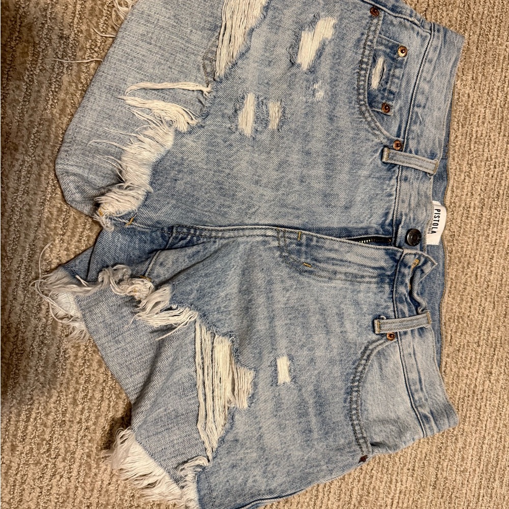 pistola Light Blue Distressed Denim Cutoff Shorts
